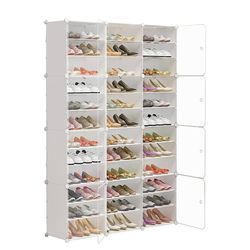 Portable Shoe Rack Organizer 72 Pair, Enclosed DIY Shoe Storage, White Plastic Closet Shoe Organizer with Transparent Door, Shoe Organizer, Expandable