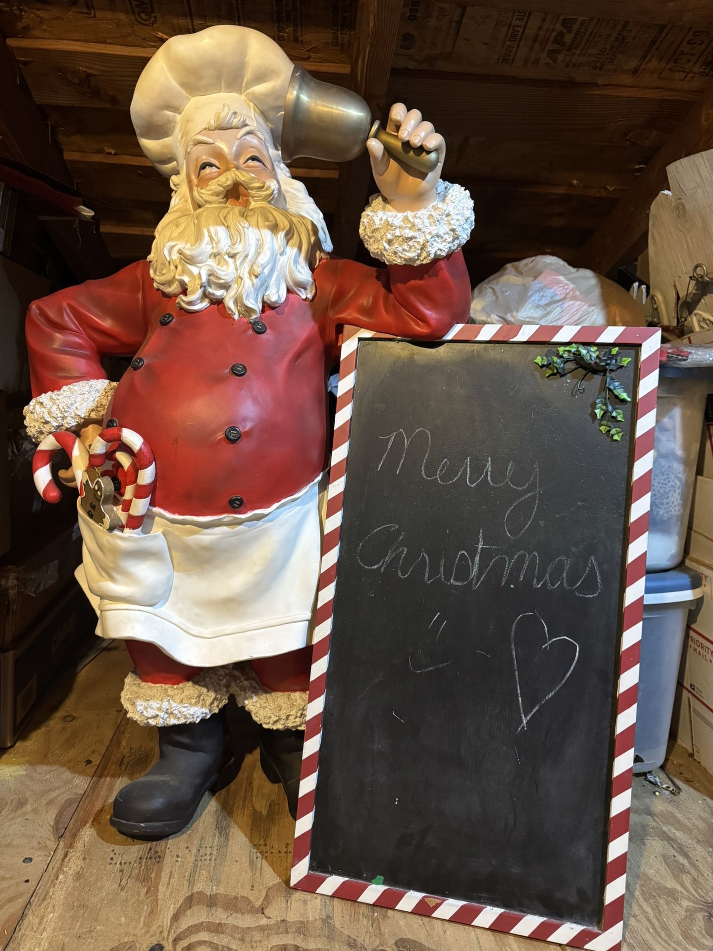 Large Santa Statue Figure Ringing A Bell With A Menu