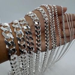 Solid 925 Sterling Silver Necklaces Cuban Link Curb 