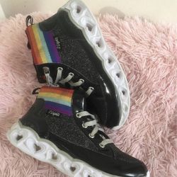 Skechers Rainbow Glitter High Top Kids Sneakers/sz 4