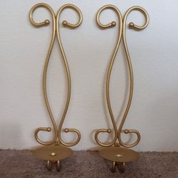 Vintage Metal Gold Tone Wall Sconce Candle Stick Holders