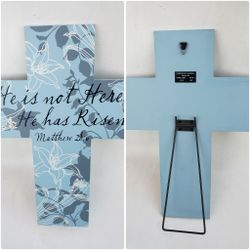 EASTER DECOR WALL or TABLE EASTER CROSS WITH A SCRIPTURE CHRISTIAN DECOR 15.5"×12" 