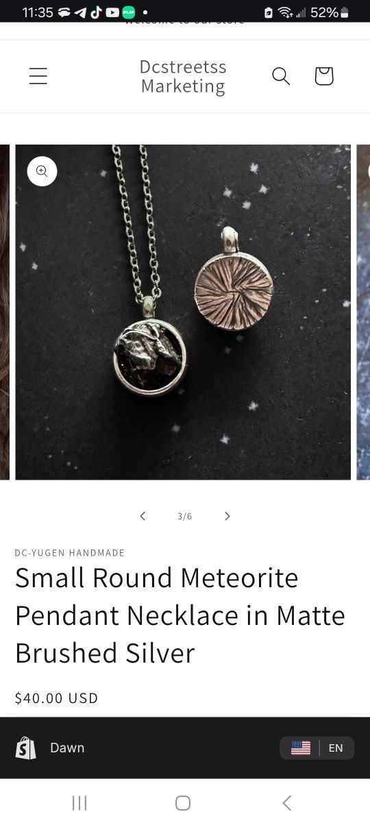 Small Round Meteorite Pendant Necklace In Matte Brushed Silver