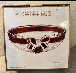 Crystal Oval Red Bow Bowl, 10”