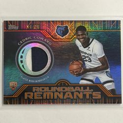 2025-26 Cedric Coward Topps Roundball Remnants Orange 2 Color Patch Rookie 23/25 + 2025-26 Cedric Coward Topps Franchise Fabrics Holo Rookie