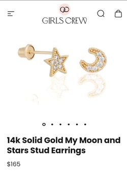 GIRLS CREW 14k Solid Gold My Moon and Stars Stud Earrings