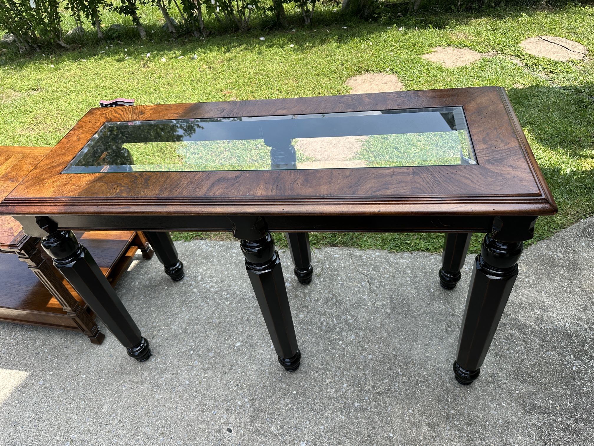 Wooden Antique Console Table Top Glass Legs Removable 