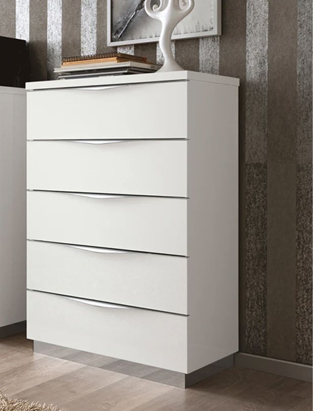 ESF Furniture 5-Drawer Chest White High Gloss Wood