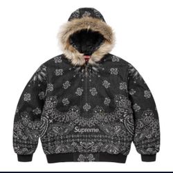 Supreme Bandana Jacquard Denim Hooded Work Jacket Black Size M