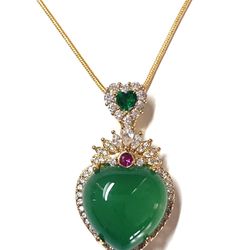 Luxury green bing jade jadeite heart love romantic lover pendant nice necklace
