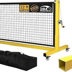 Pro Pickleball Net 22ft Tournament Size – Heavy Duty Steel Frame Pickleball Net with Wheels, Hand Winch System & Carry Bag (Black/Yellow)