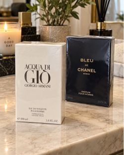 Acqua di Giò by Giorgio Armani & Bleu de Chanel Parfum | 100ml / 3.4 FL OZ Each | Luxury Men’s Fragrance Bundle