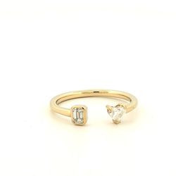 14k Diamond Emerald & Heart Cuff Ring  Size 8