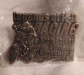 Vintage Legends of H-D Racing Scott Parker bronze pin, Harley Davidson, 1990's