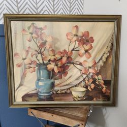 Large, mid-century, floral lithograph by Cecil Golding