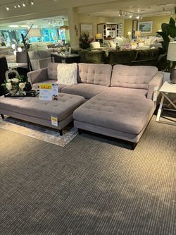 Bethany Gray Tufted Sectional Sofa with Ottoman
