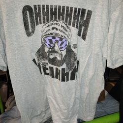 Rare XL Men's Macho Man Randy Savage Grey Short Sleeve Very Clean 