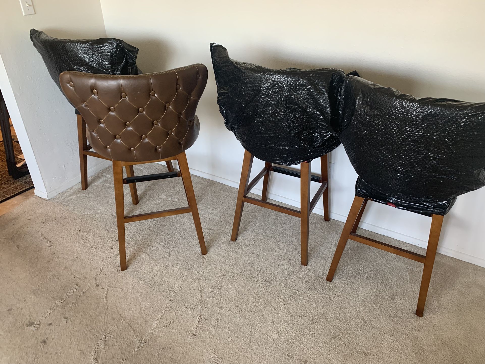 Brown Leather Bar Stools—set Of 4