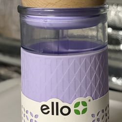New Purple Lavender Ello Glass Rubber Bamboo Tumbler Drink Cup Glass Ware