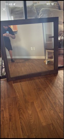 Large Square Wall Mirror Dark Wood Frame