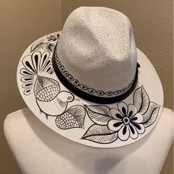 Mexican Artisanal Hat, Hand Painted Hat, Colorful Floral Hat, Traditional Mexican Hat, Floral Painted Hat Size Large