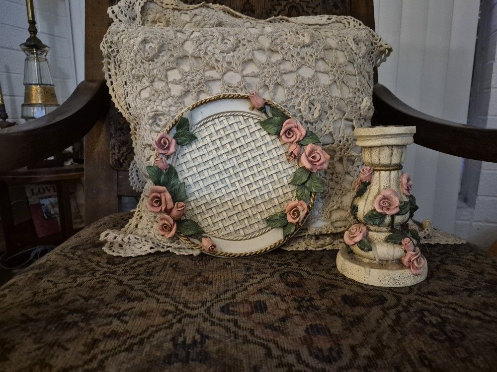 STUNNING PLATE & CANDLE HOLDER..LOVINGLY USED..A BEAUTY.