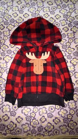 Kids Buffalo Plaid Moose Zip-Up Hoodie