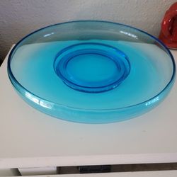 Vintage Pedestal Serving Bowl Hazel Atlas Capri Blue. 