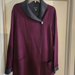 JNY Jones New York Burgundy Fuschia Sweater Long Cardigan Ladies Size Large EUC $26
