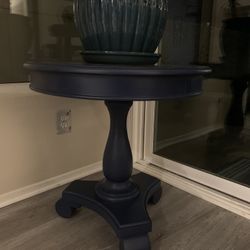 Blue Accent Table With Blue Ceramic Planter Pot