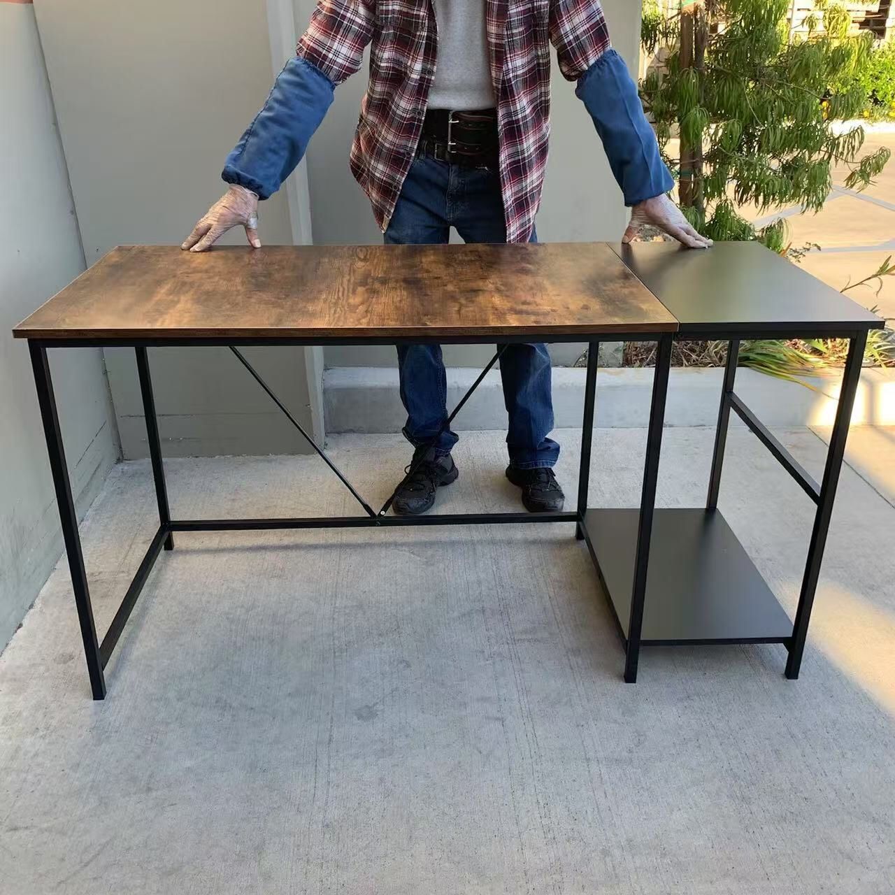 New In Box 55x24x30 Inch Tall Office Computer Desk Brown Laminate Top With Side Tower Stand Furniture