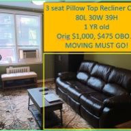 Brown Pillow Top Recliner Couch