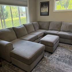6 Piece Sectional Couch With Ottoman - Tan/Gray