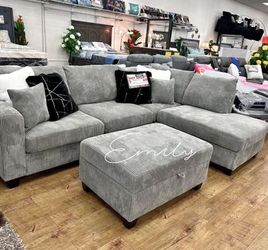 Elegant! 3-Pc Corduroy Sectional Sofa With Ottoman Storage And USB Port