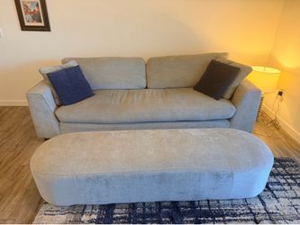 100” Width Light Gray Sofa and Matching Oversized Ottoman