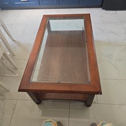 Glass Wood Coffe Table