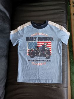 Boys Blue HD Harley Davidson Motorcycles American Classic T-shirt Shirt 8-10