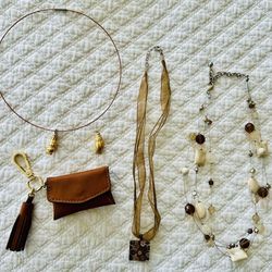 3 Necklaces, 2 Shell Pendants, & Keychain