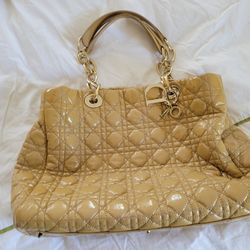Authentic CHRISTIAN DIOR Beige Cannage Quilted Leather Large Soft Tote Bag
