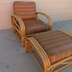 Vintage Rattan Chair And Ottoman 