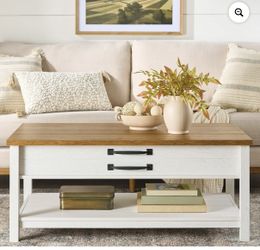 Better Homes & Gardens Modern Farmhouse Coffee Table, Alabaster and Light Honey Finish