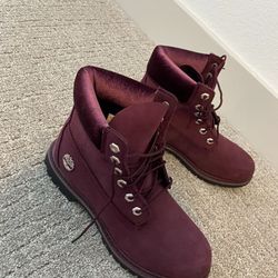 Burgundy Velvet Timberland Boots- Women’s Size: 9.5