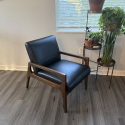 Accent Chair Faux Leather Black Wood Modern