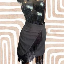 Sheer Black Fringe Skirt (size large): Womens bohemian zip up wrap skirt/ cover up, pool party, vacation outfit 