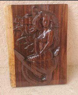 Cnc carved wood mermaid wall decor art