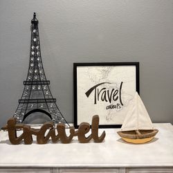 Home Décor Set – Eiffel Tower, Travel Sign & Sailboat