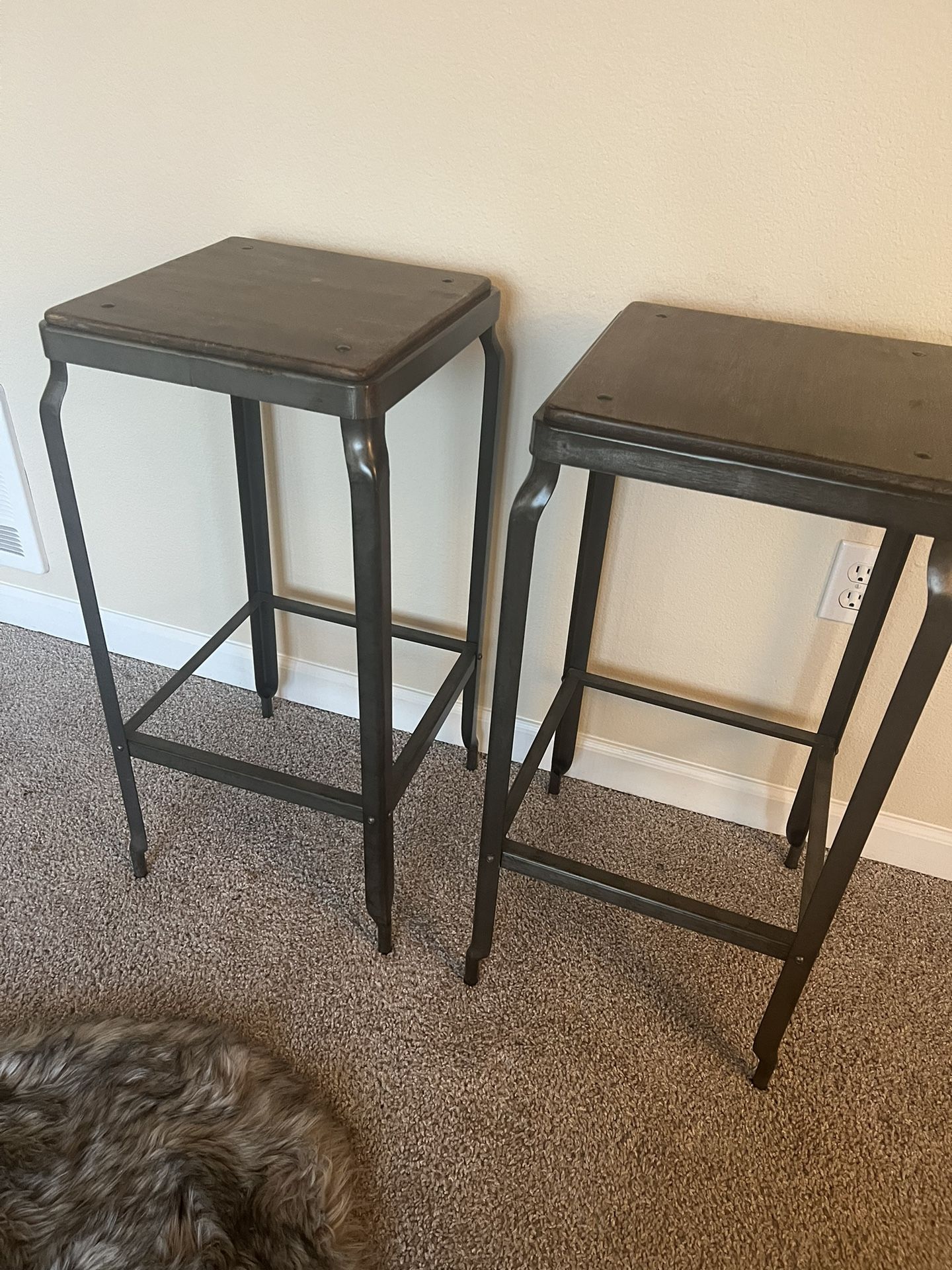 Pottery Barn Tall Metal & Wood Stools