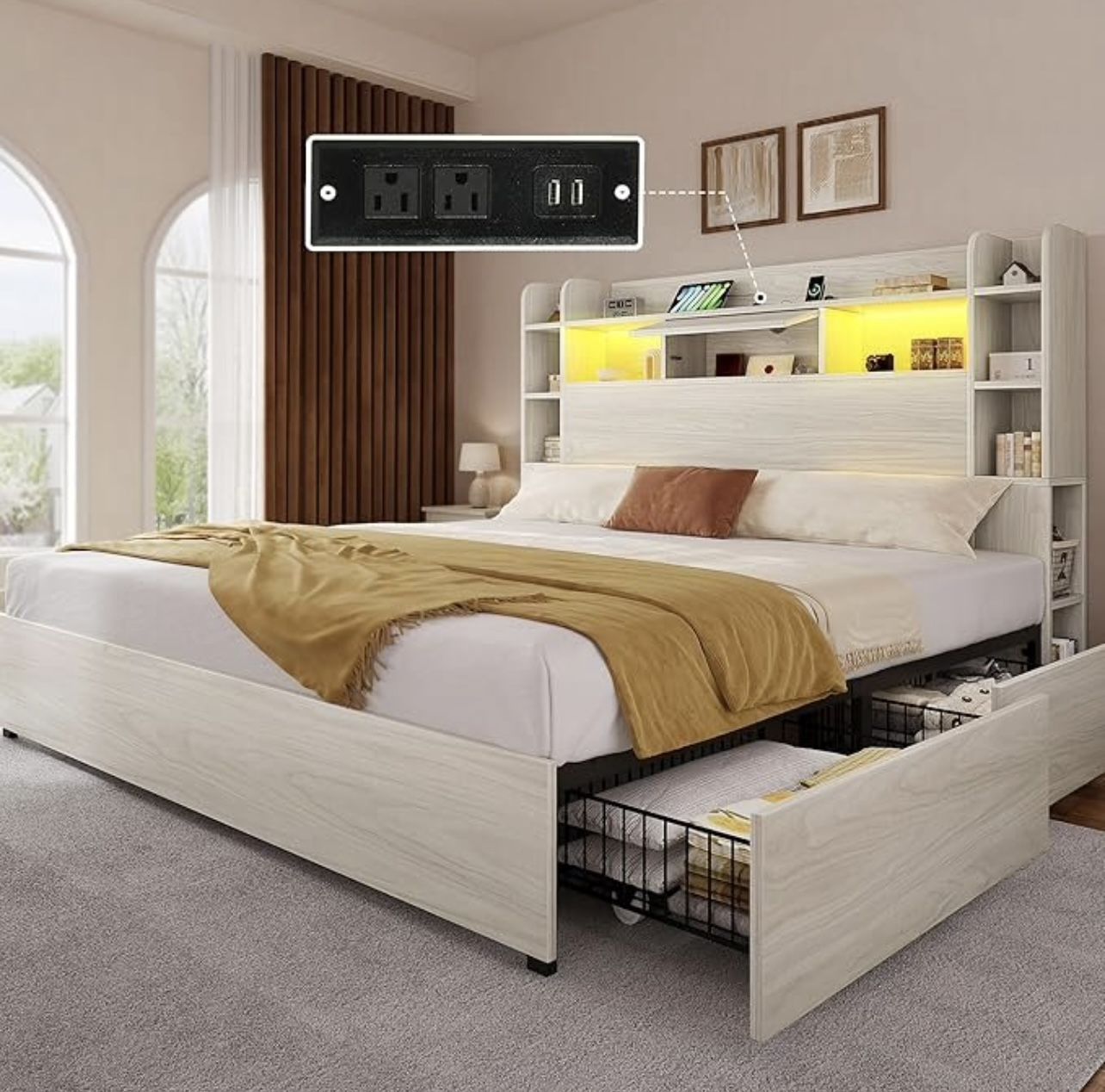 BED FRAME QUEEN SIZE WITH STORAGE DRAWERS AND LED LIGHTING BRAND NEW IN BOX!!!