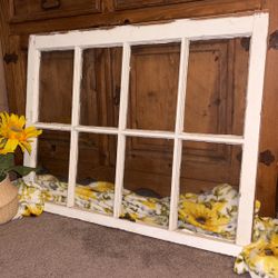 Antique 8-Pane Wood Window Sash – Rustic Farmhouse Wall Decor, Chippy White Paint