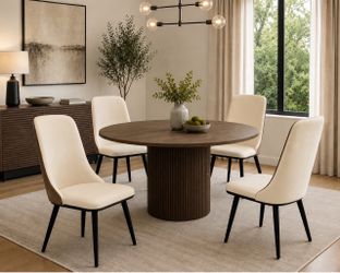 Set of 4 Cream Faux Leather Dining Chairs